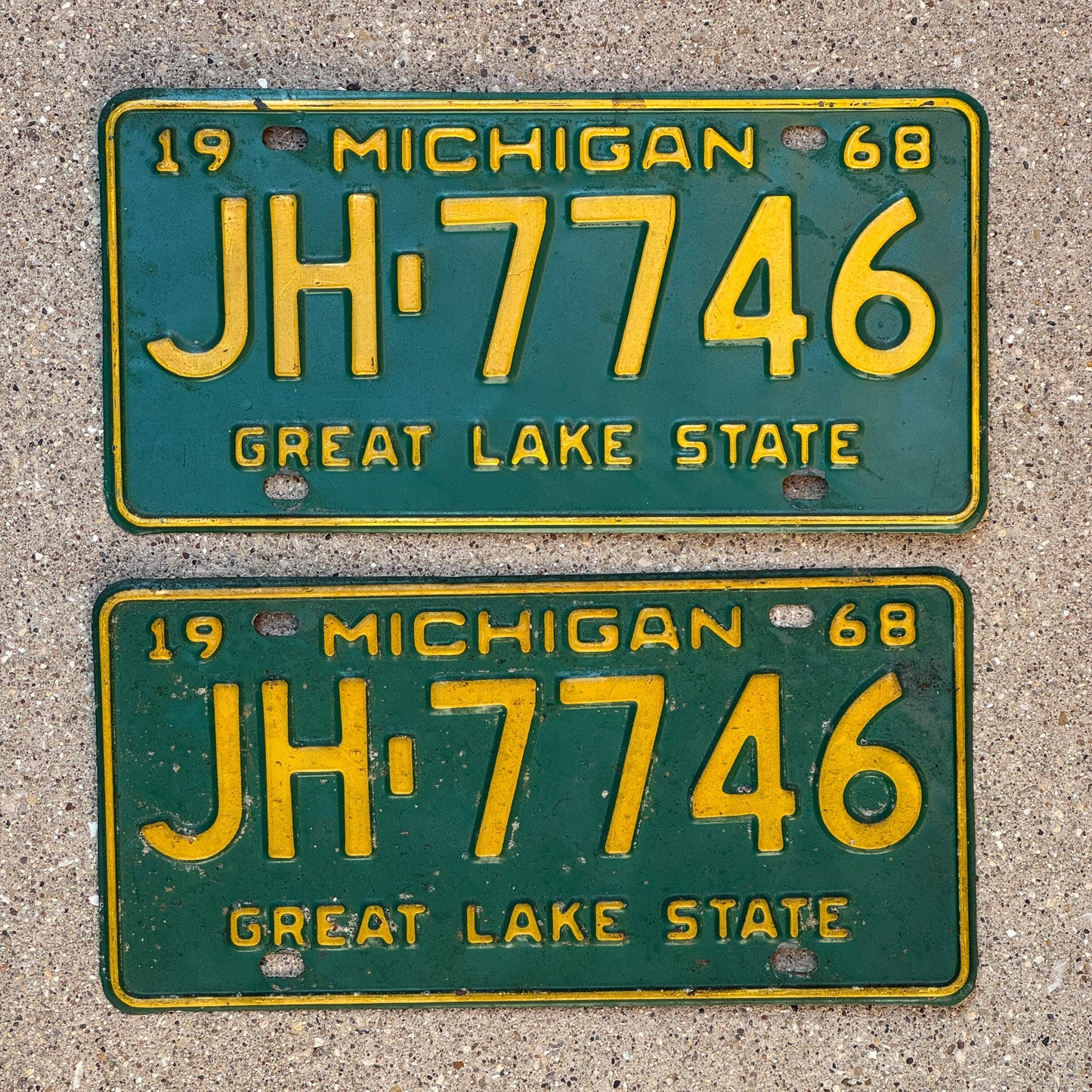 Photo of a 1968 Michigan License Plate Pair Auto Tag Garage Decor Vintage JH 7746