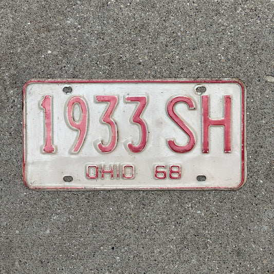 Photo of a 1968 Ohio License Plate Auto Tag Garage Decor Vintage 1933 SH with original patina