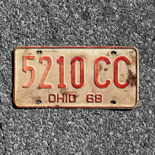 Photo of a 1968 Ohio License Plate Auto Tag Garage Decor Vintage 52 10 CC