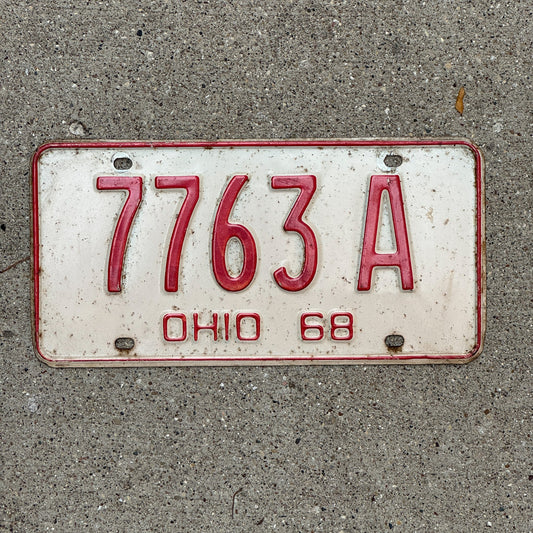 Photo of a 1968 Ohio License Plate Auto Tag Garage Decor Vintage 7763 A with original patina