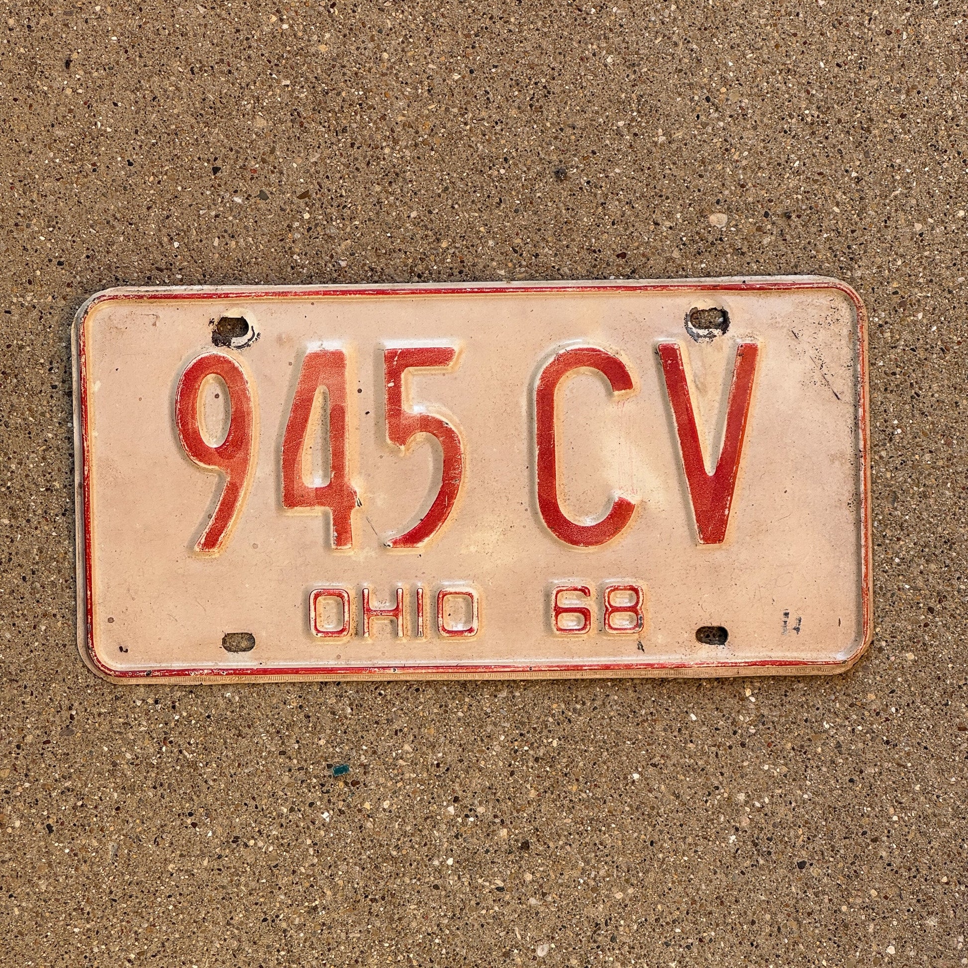 Photo of a 1968 Ohio License Plate Auto Tag Garage Decor Vintage 945 CV