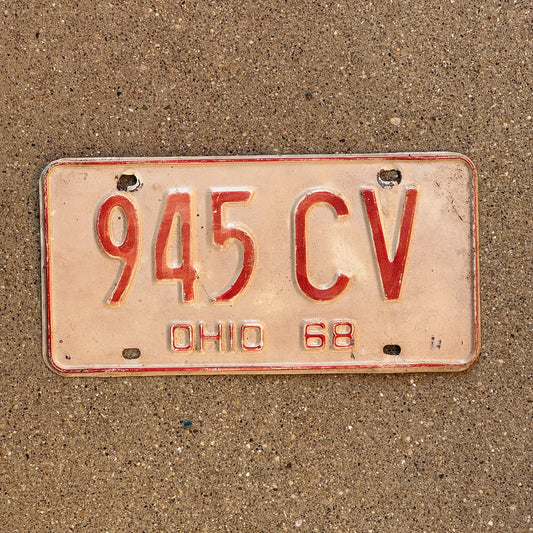 Photo of a 1968 Ohio License Plate Auto Tag Garage Decor Vintage 945 CV