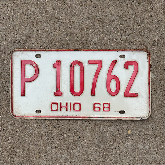 Photo of a 1968 Ohio License Plate Auto Tag Garage Decor Vintage P 10762 with original patina