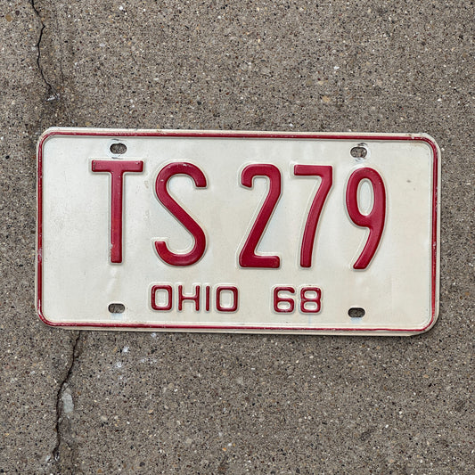 Photo of a 1968 Ohio License Plate Auto Tag Garage Decor Vintage TS 279 with original patina