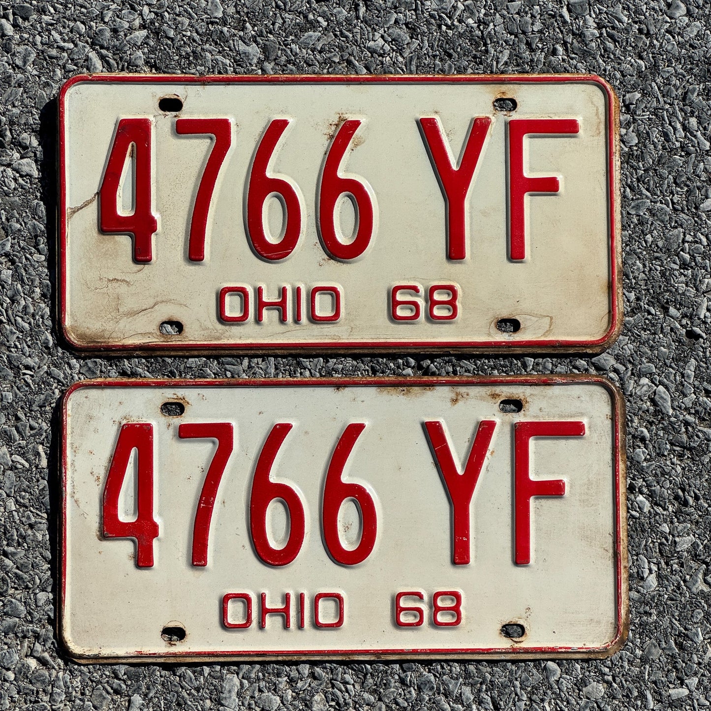 Photo of a 1968 Ohio License Plate Pair Auto Tag Garage Decor Vintage 4766 YF
