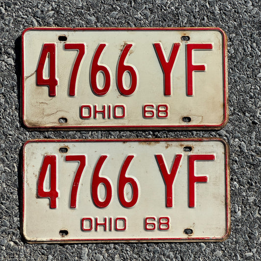 Photo of a 1968 Ohio License Plate Pair Auto Tag Garage Decor Vintage 4766 YF