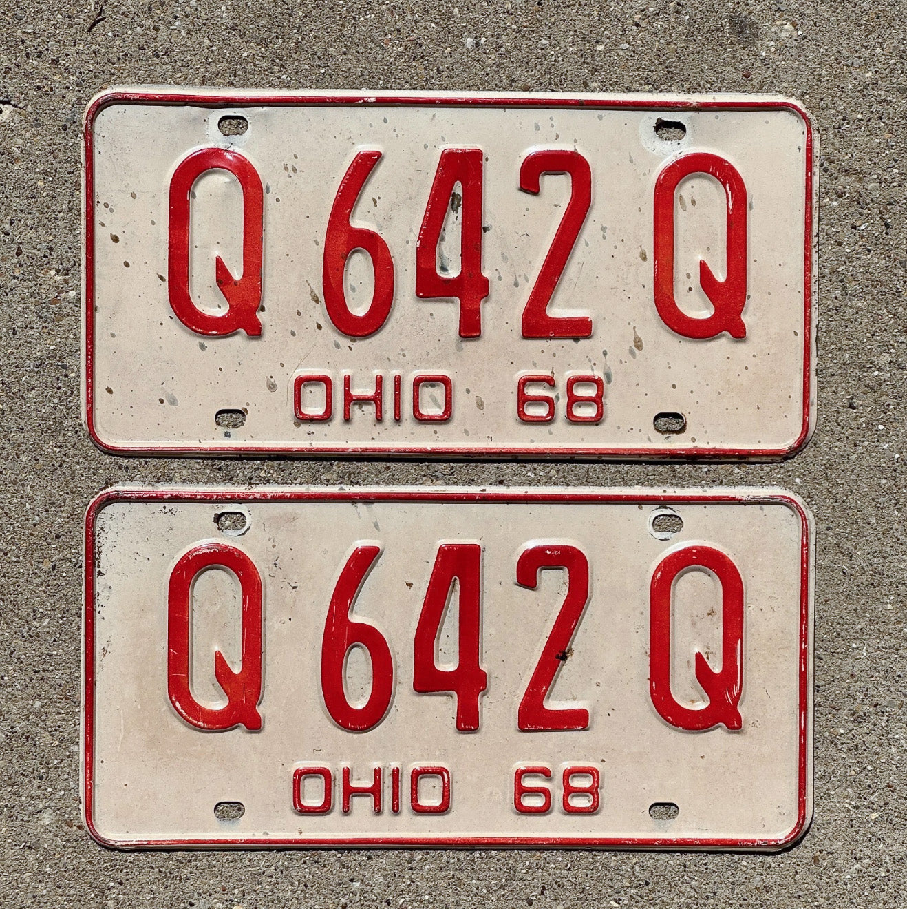 Photo of a 1968 Ohio License Plate Pair Auto Tag Garage Decor Vintage Q 642 Q with original patina