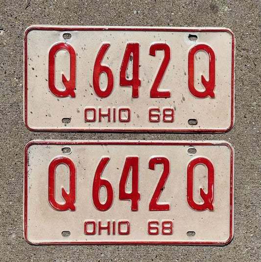 Photo of a 1968 Ohio License Plate Pair Auto Tag Garage Decor Vintage Q 642 Q with original patina