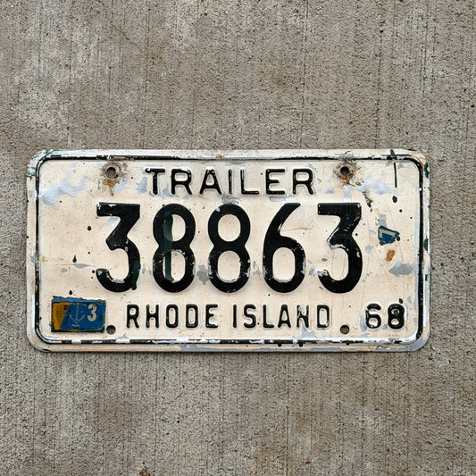 Photo of a 1968 Rhode Island Trailer License Plate Auto Tag Garage Decor Vintage 38863 with original patina