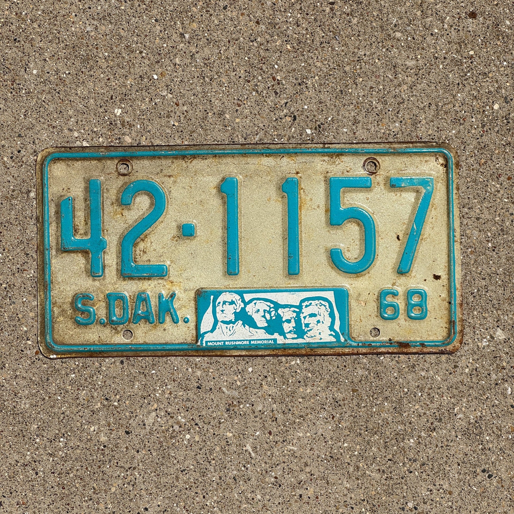 Photo of a 1968 South Dakota License Plate Auto Tag Garage Decor Vintage Kingsbury 42 1157