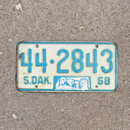 Photo of a 1968 South Dakota License Plate Auto Tag Garage Decor Vintage Mount Rushmore 44 2843 with original patina