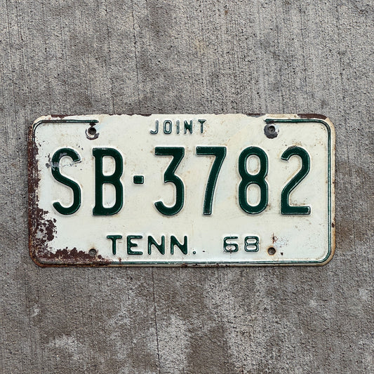 Photo of a 1968 Tennessee Joint Truck License Plate Auto Tag Garage Decor Vintage SB 3782 with original patina