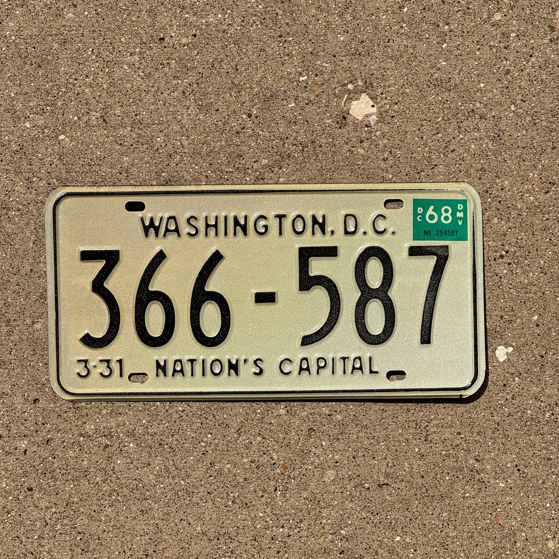 Photo of a 1968 Washington DC License Plate Auto Tag Garage Decor Vintage with Envelope 366 587