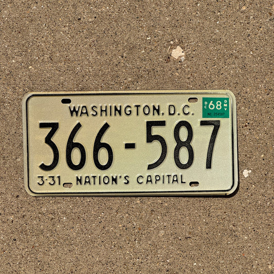 Photo of a 1968 Washington DC License Plate Auto Tag Garage Decor Vintage with Envelope 366 587