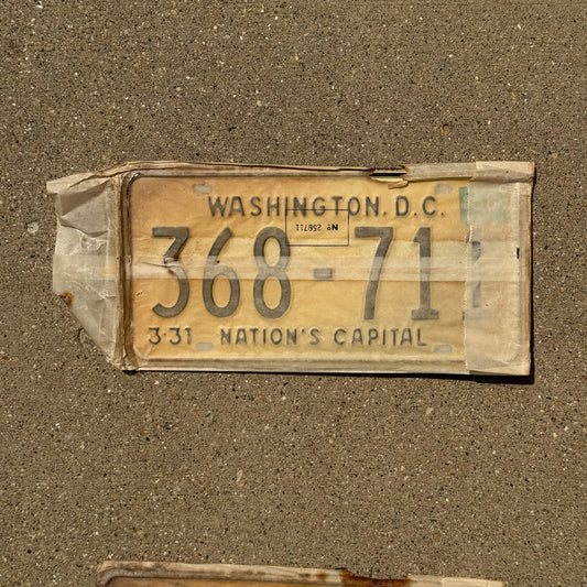 Photo of a 1968 Washington DC License Plate Auto Tag Garage Decor Vintage with Envelope 368 711