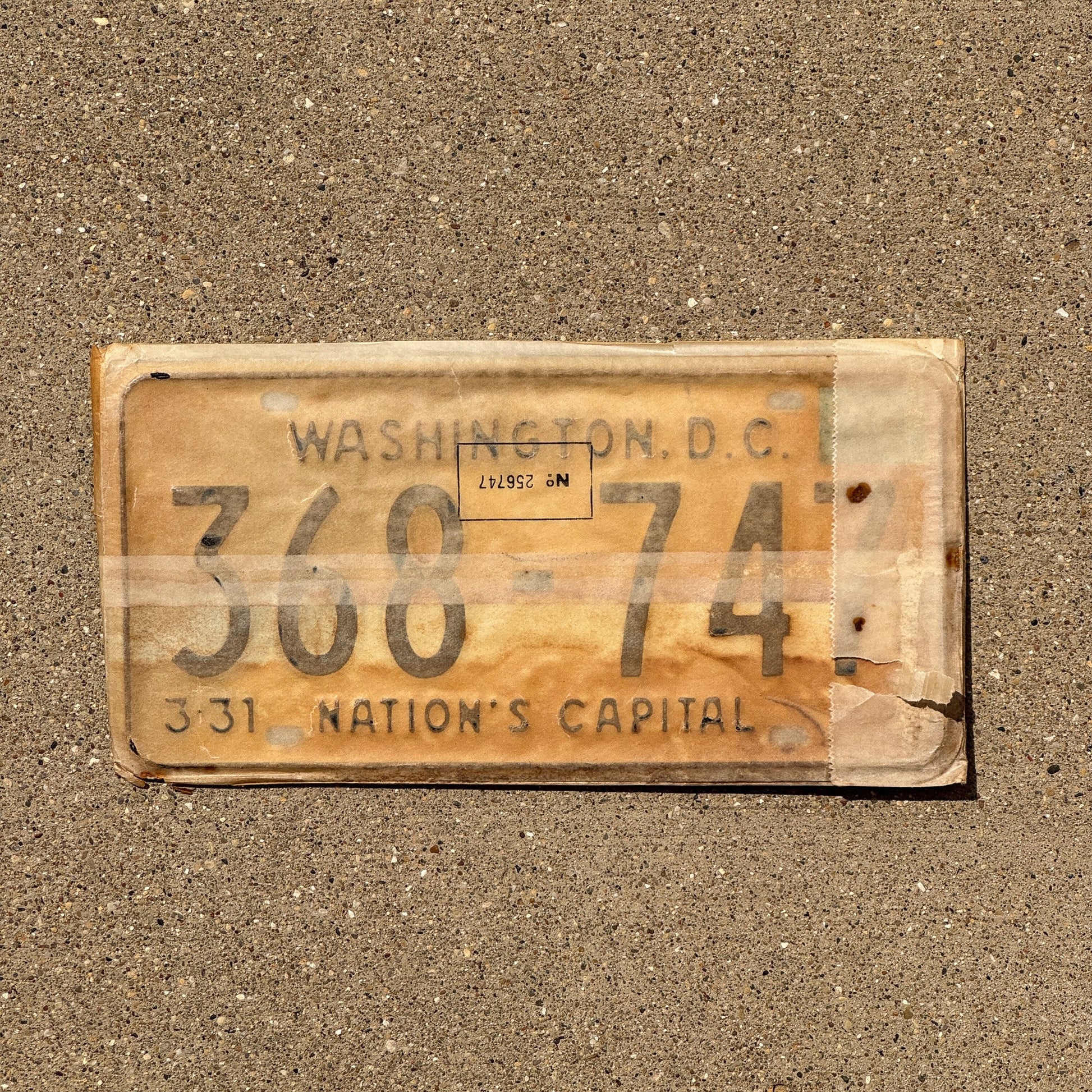 Photo of a 1968 Washington DC License Plate Auto Tag Garage Decor Vintage with Envelope 368 747