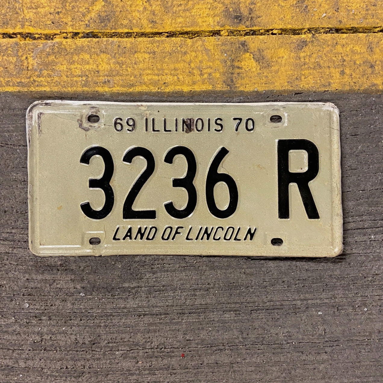 Photo of a 1969 1970 Illinois Truck License Plate Auto Tag Garage Decor Vintage 3236 R with original patina