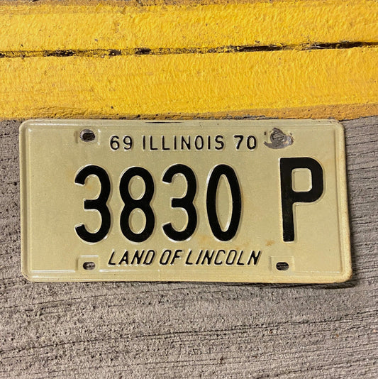 Photo of a 1969 1970 Illinois Truck License Plate Auto Tag Garage Decor Vintage 3830 P with original patina