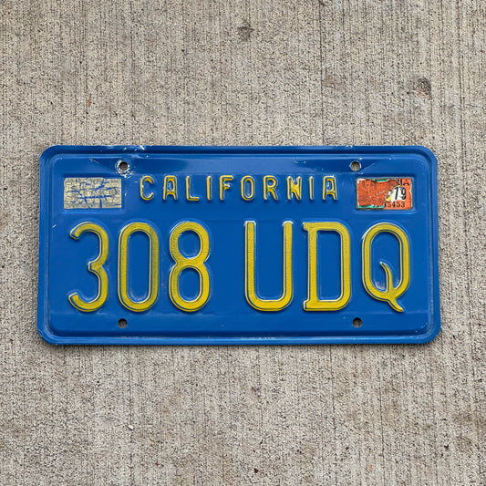 Photo of a 1969 1979 California License Plate Auto Tag Garage Decor Vintage 308 UDQ with original patina