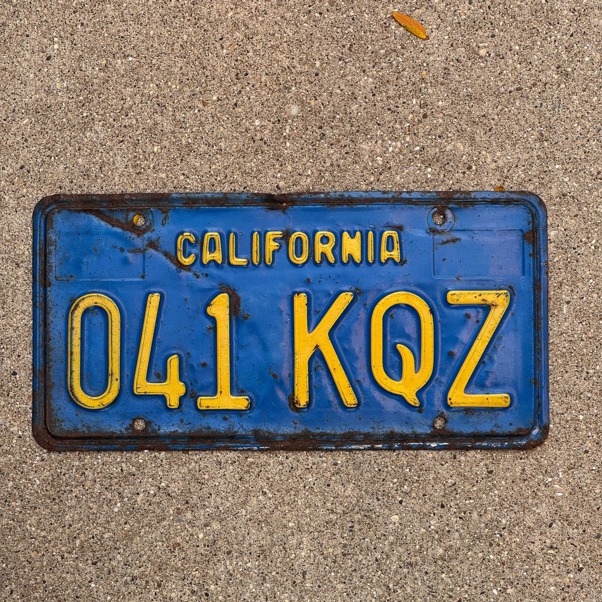 Photo of a 1969 California License Plate Auto Tag Garage Decor Vintage Blue 041 KQZ with original patina