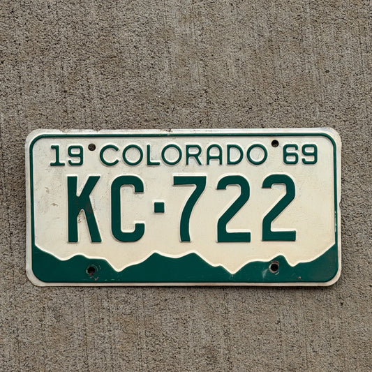 Photo of a 1969 Colorado License Plate Auto Tag Garage Decor Vintage KC 722 with original patina
