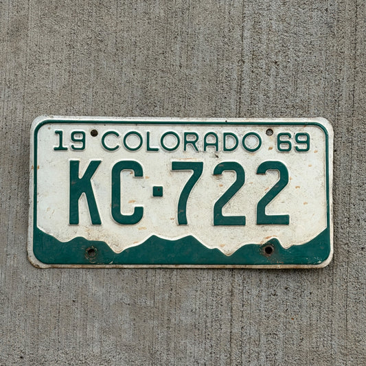 Photo of a 1969 Colorado License Plate Auto Tag Garage Decor Vintage KC 722 with original patina