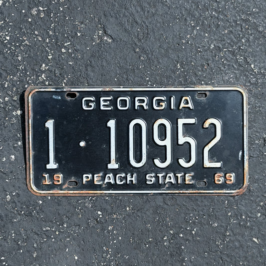 Photo of a 1969 Georgia License Plate Auto Tag Garage Decor Vintage 1 10952 with original patina