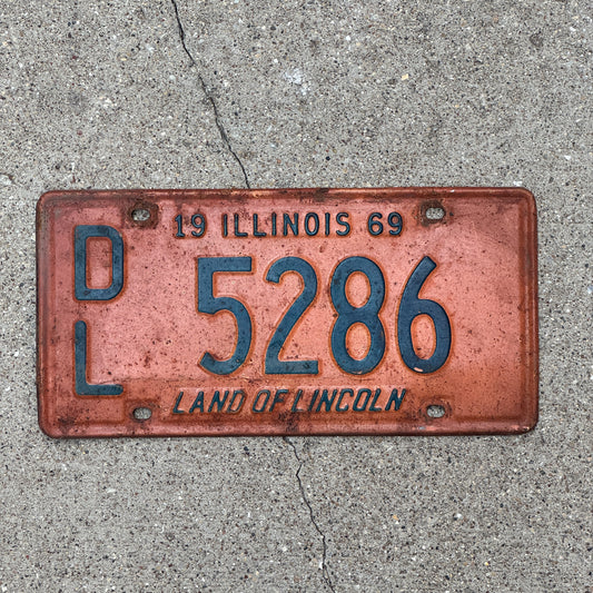 Photo of a 1969 Illinois Dealer License Plate Auto Tag 1 Vintage Garage 5286 with original patina