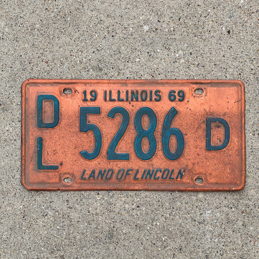 Photo of a 1969 Illinois Dealer License Plate Auto Tag 2 Vintage Garage 5286 D with original patina