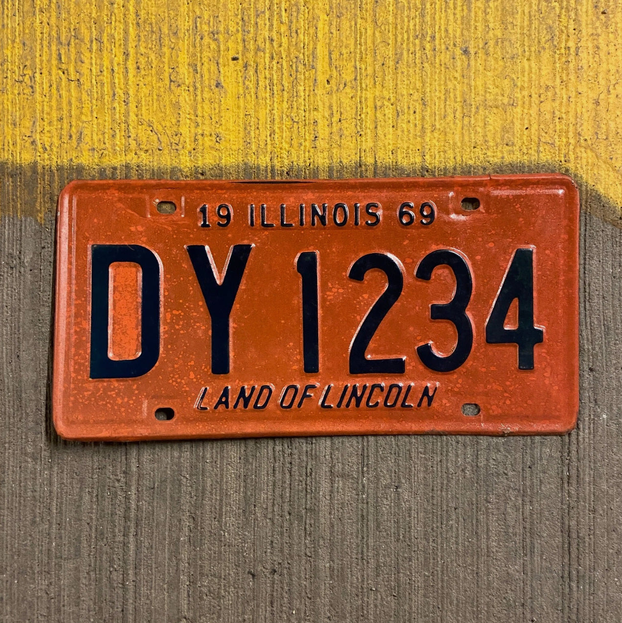 Photo of a 1969 Illinois License Plate Auto Tag 1 Vintage Garage Nice Number DY 1234 with original patina