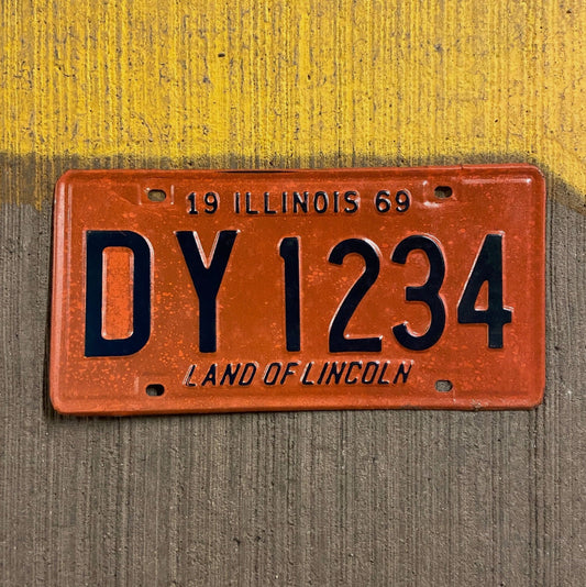 Photo of a 1969 Illinois License Plate Auto Tag 1 Vintage Garage Nice Number DY 1234 with original patina