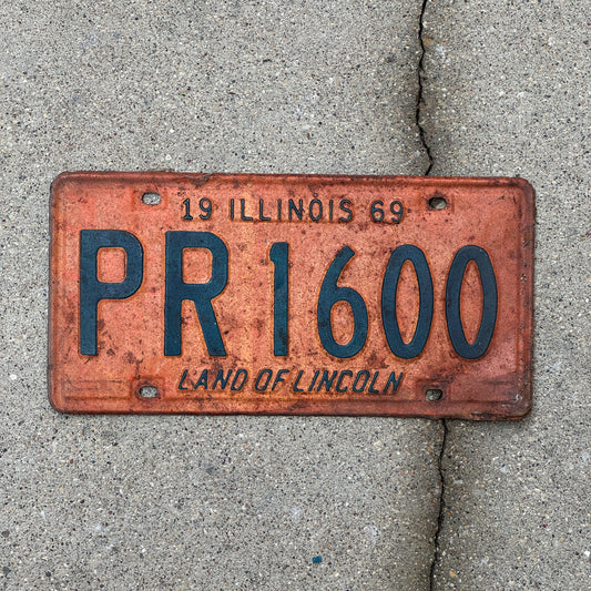 Photo of a 1969 Illinois License Plate Auto Tag 2 Vintage Garage PR 1600 with original patina