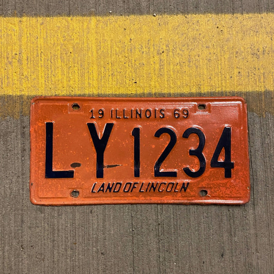 Photo of a 1969 Illinois License Plate Auto Tag Garage Decor Vintage Nice Number LY 1234 with original patina