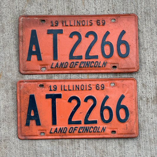Photo of a 1969 Illinois License Plate Pair Auto Tag Garage Decor Vintage AT 2266 with original patina