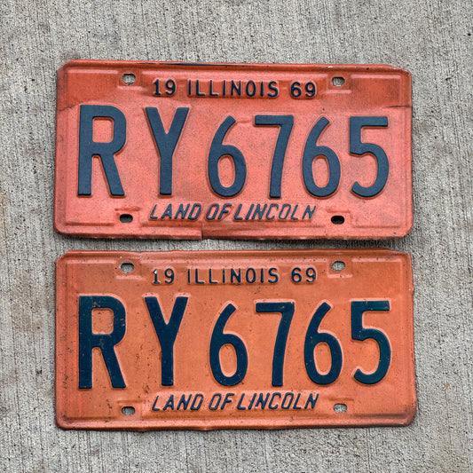 Photo of a 1969 Illinois License Plate Pair Auto Tag Garage Decor Vintage RY 6765 with original patina