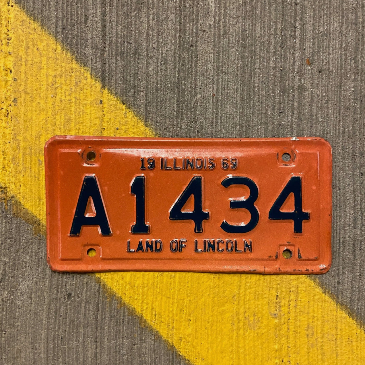 Photo of a 1969 Illinois Moped License Plate Auto Tag Garage Decor Vintage 2nd Year of Type A 1434 with original patina