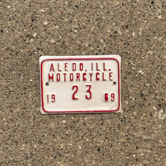 Photo of a 1969 Illinois Motorcycle Tax Tag Auto Tag Garage Decor Vintage Aledo 23
