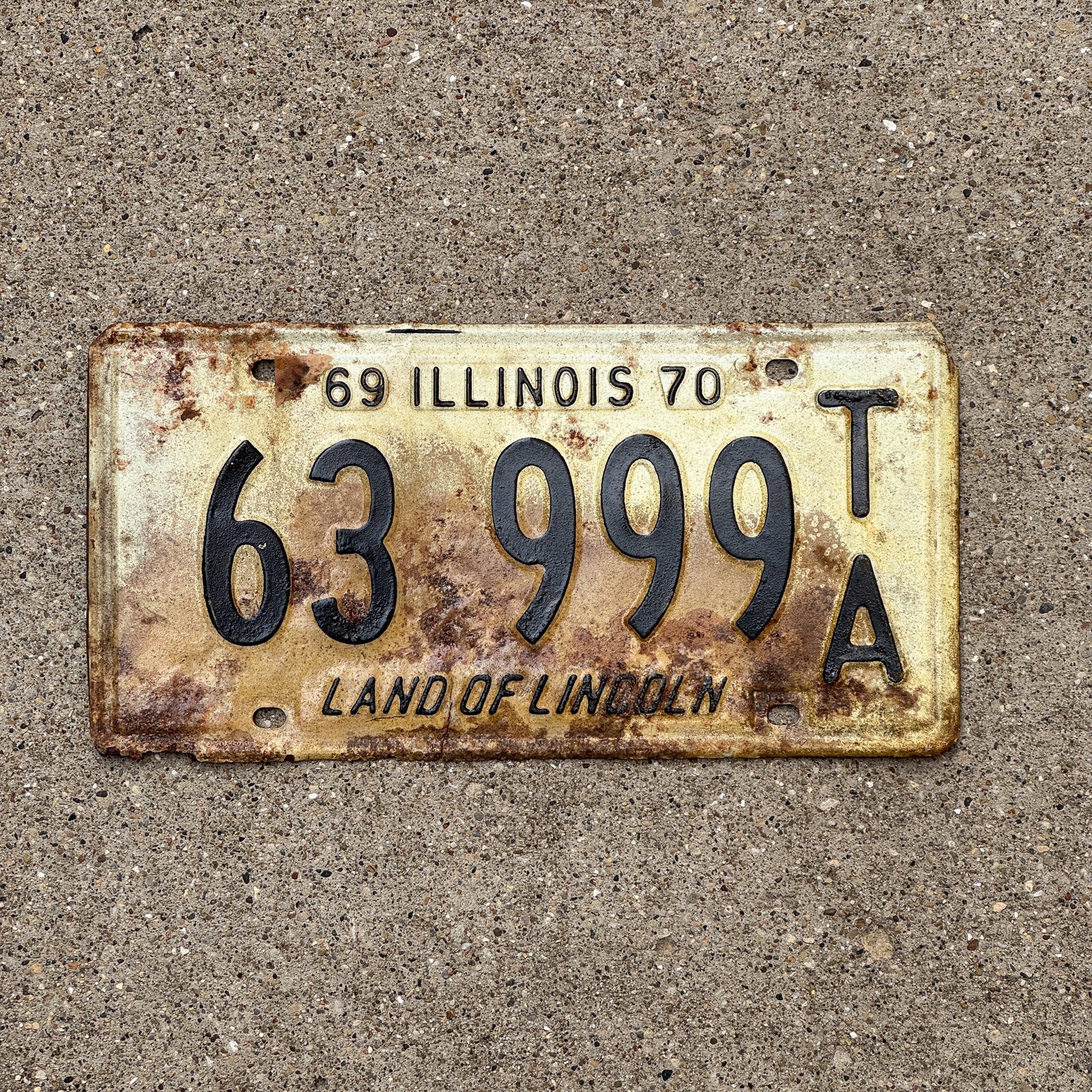 Photo of a 1969 Illinois TRAILER License Plate Auto Tag Garage Decor Vintage Repeat Repeating 63 999 TA