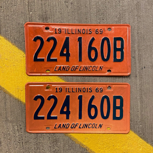 Photo of a 1969 Illinois Truck License Plate Pair Auto Tag Garage Decor Vintage 224160 B with original patina