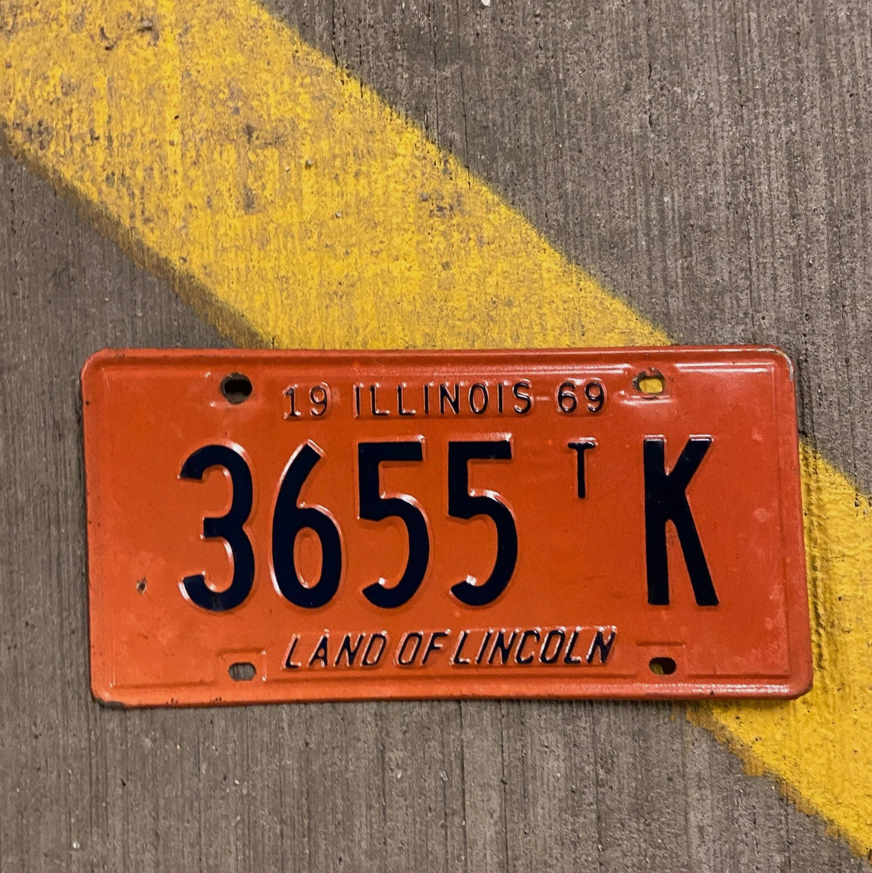 Photo of a 1969 Illinois Truck Tractor License Plate Auto Tag Garage Decor Vintage 3655 TK with original patina