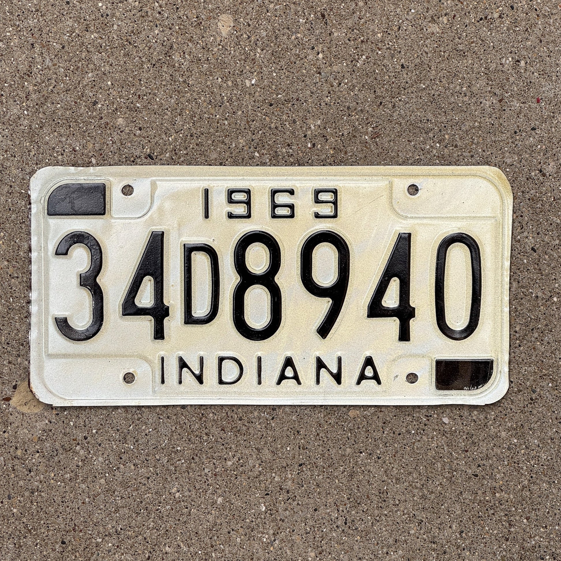 Photo of a 1969 Indiana License Plate Auto Tag Garage Decor Vintage 34 D 8940 with original patina