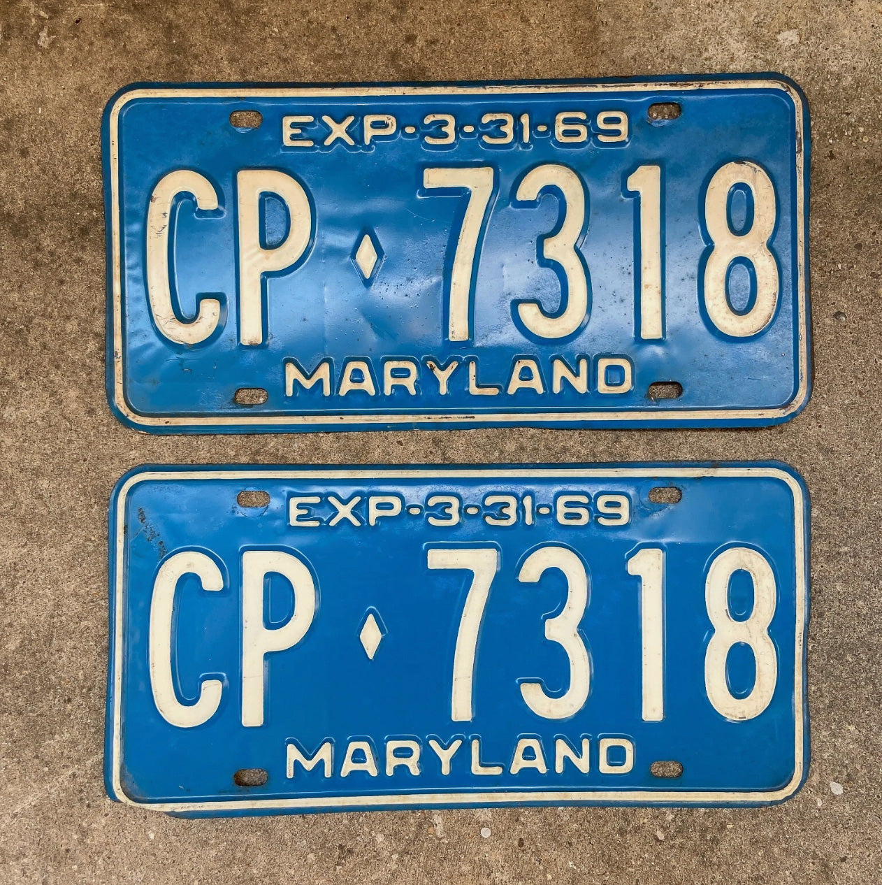 1969 Maryland License Plate Auto Tag CP 7318
