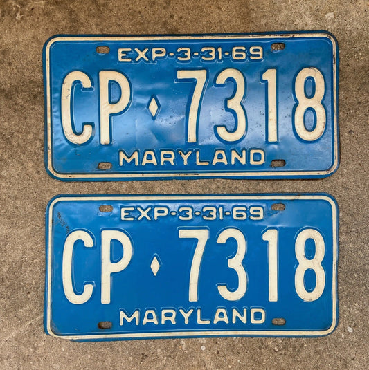 1969 Maryland License Plate Auto Tag CP 7318