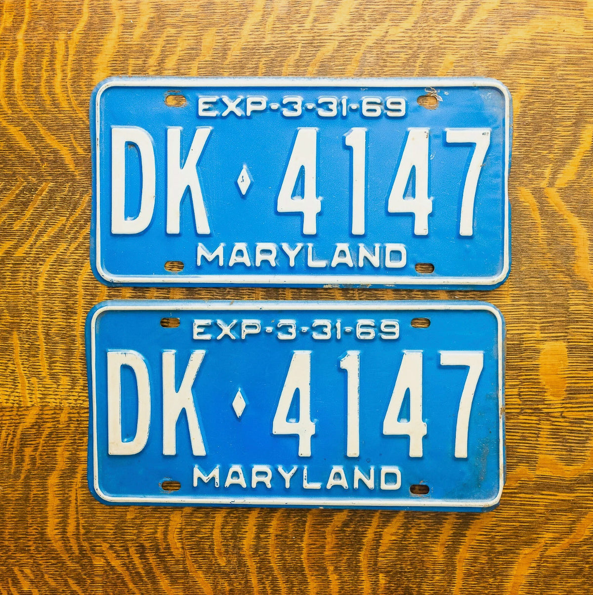 1969 Maryland License Plate Pair Auto Tag DK 4147