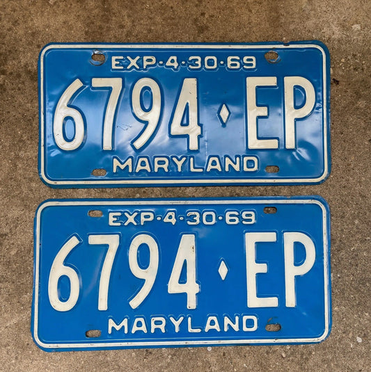 1969 Maryland Truck License Plate Auto Tag 6794 EP