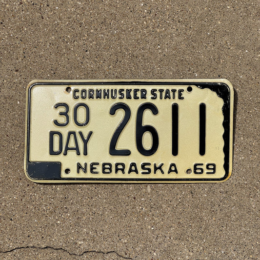 Photo of a 1969 Nebraska 30 Day License Plate Auto Tag Garage Decor Vintage 2611