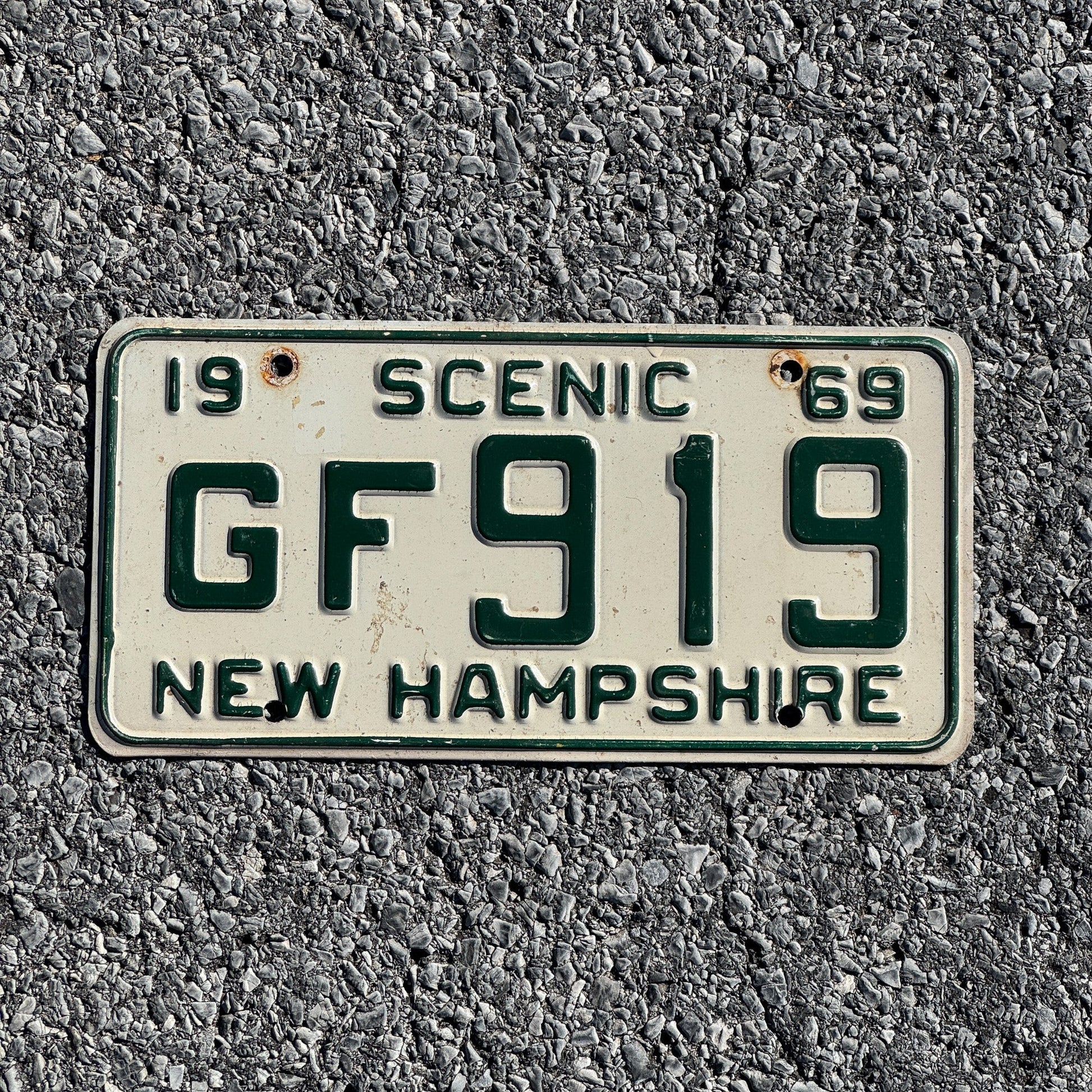 Photo of a 1969 New Hampshire License Plate Auto Tag Garage Decor Vintage GF 919