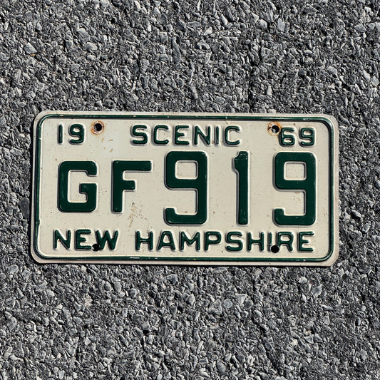 Photo of a 1969 New Hampshire License Plate Auto Tag Garage Decor Vintage GF 919