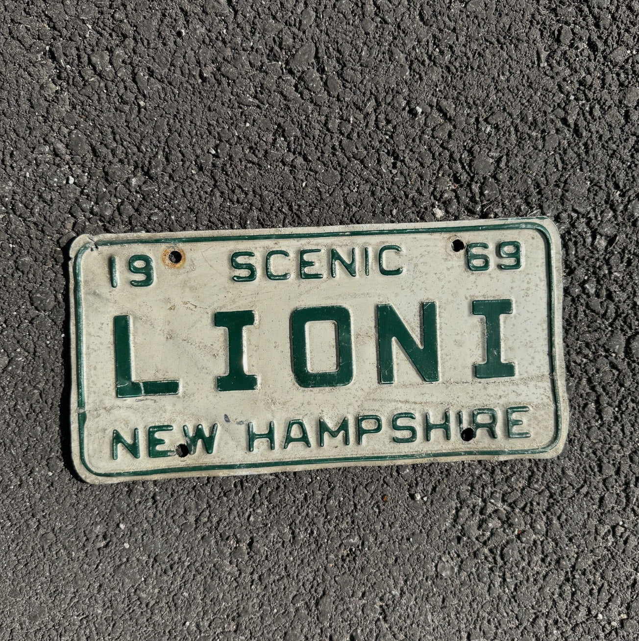 Photo of a 1969 New Hampshire Vanity License Plate Auto Tag Garage Decor Vintage Big Cat LION 1