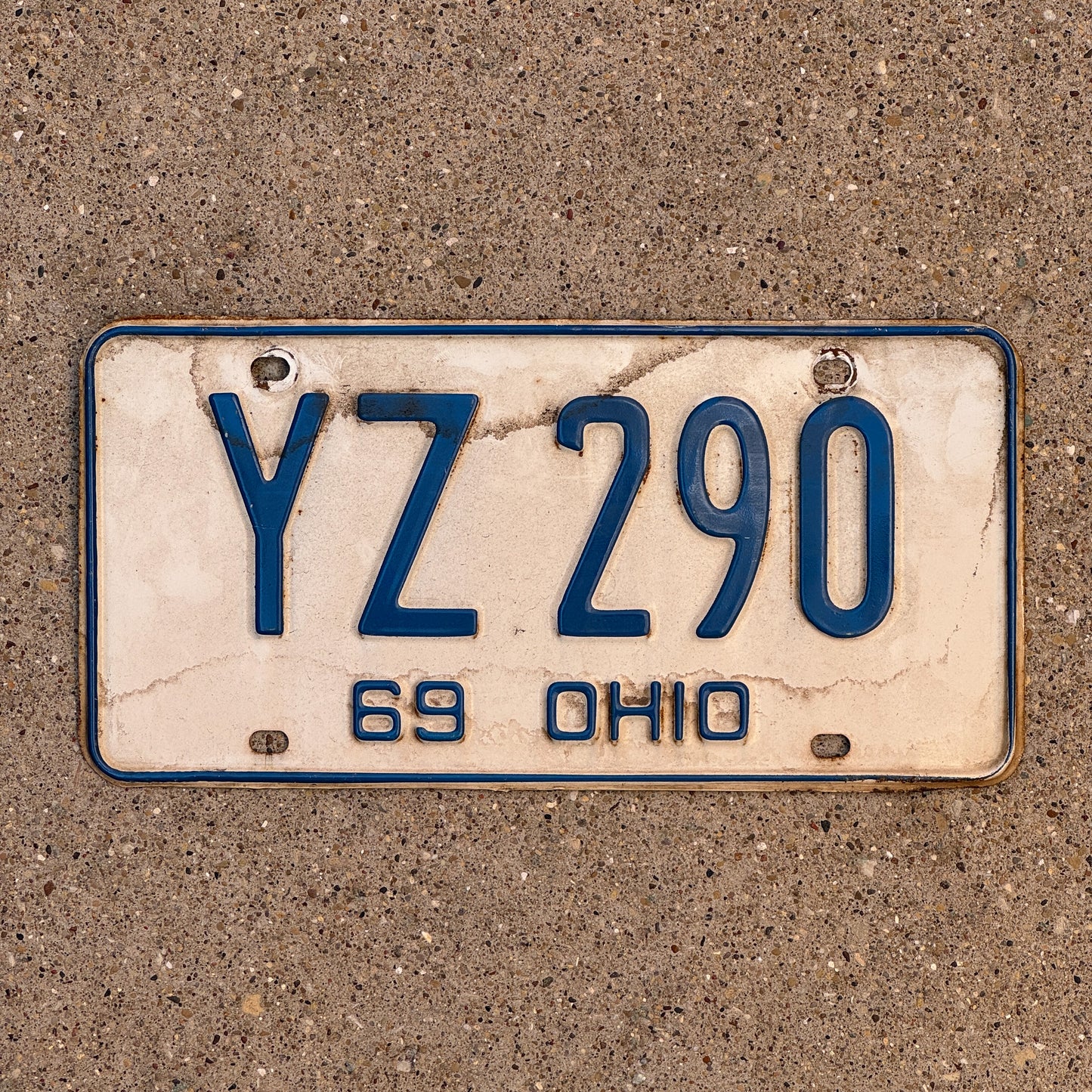 Photo of a 1969 Ohio License Plate Auto Tag 1 Vintage Garage YZ 290 with original patina